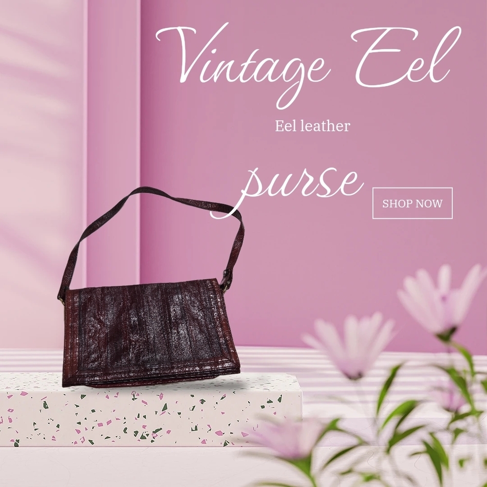 Vintage Eel Leather Purse - Brown-wine Color Pre-owned